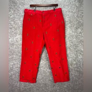 J. McLaughlin Red Cropped Pants with Green Embroidered Motifs